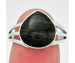 Natural Silver Leaf Obsidian Ring size-7.5 SDR191923 R-1003, 12x12 mm