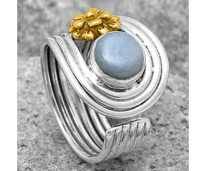 Two Tone Flower - Natural Angelite Ring size-7.5 SDR194019 R-1491, 7x7 mm