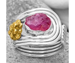 Two Tone Flower Pink Tourmaline Rough Ring size-7 SDR194030 R-1491, 6x9 mm