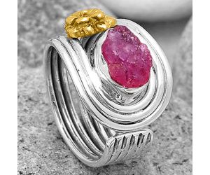 Two Tone Flower Pink Tourmaline Rough Ring size-7 SDR194030 R-1491, 6x9 mm