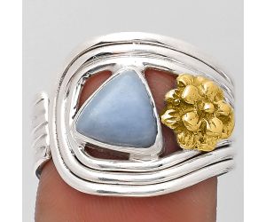 Two Tone Flower - Natural Angelite Ring size-8.5 SDR194044 R-1491, 8x8 mm