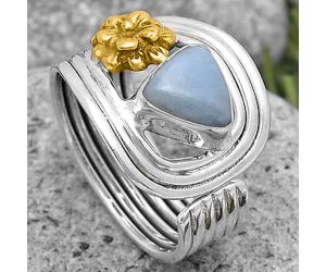 Two Tone Flower - Natural Angelite Ring size-8.5 SDR194044 R-1491, 8x8 mm