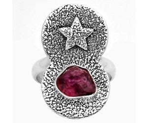 Star - Natural Pink Tourmaline Rough Ring size-7.5 SDR194842 R-1290, 7x9 mm