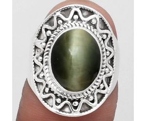 Natural Genuine Cats Eye Ring size-7 SDR195285, 9x12 mm
