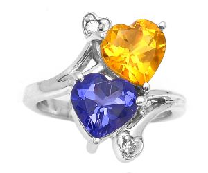 Valentine Gift Heart Lab Created Yellow Sapphire & Tanzanite Ring size-6 SDR197696, 8x8 mm