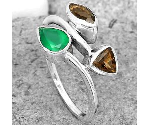 Natural Green Onyx & Smoky Quartz Ring size-8 SDR199763 R-1040, 5x7 mm