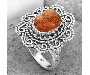 Natural Sunstone Rough Ring size-8 SDR200118 R-1322, 7x10 mm