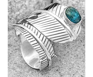 Adjustable Feather - Neon Blue Apatite Rough Ring size-8 SDR201283 R-1473, 5x7 mm