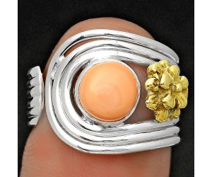 Two Tone Adjustable - Natural Spiny Oyster Shell Ring size-6.5 SDR201492 R-1491, 7x7 mm