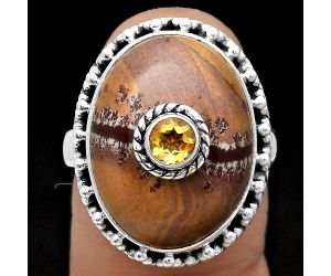 Natural Sonora Dendritic & Citrine Ring size-8.5 SDR202515, 15x20 mm