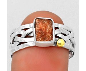 Natural Sunstone Rough Ring size-9 SDR204012 R-1476, 6x8 mm