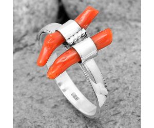 Natural Coral Stick Ring size-8.5 SDR204183, 3x16 mm