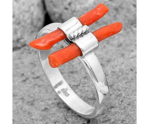 Natural Coral Stick Ring size-7.5 SDR204184, 3x17 mm