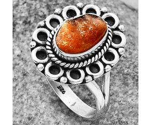 Natural Sunstone Rough Ring size-9 SDR204518 R-1256, 7x10 mm