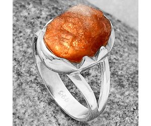 Natural Sunstone Rough Ring size-7.5 SDR204589 R-1438, 9x13 mm