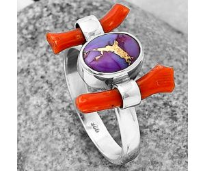 Copper Purple Turquoise & Coral Stick Ring size-8 SDR204885 R-1448, 7x9 mm