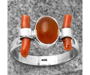 Natural Carnelian & Coral Stick Ring size-8.5 SDR204890 R-1448, 7x9 mm