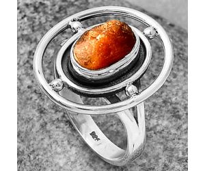 Natural Sunstone Rough Ring size-7.5 SDR204930 R-1446, 6x10 mm