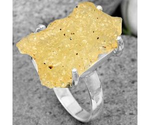 Golden Tektite Libyan Desert Glass Ring size-9 SDR205327, 15x24 mm