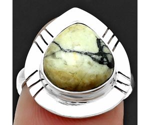 Authentic White Buffalo Turquoise Nevada Ring size-6 SDR205464 R-1240, 11x11 mm