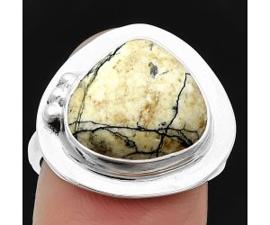 Authentic White Buffalo Turquoise Nevada Ring size-8 SDR205532 R-1225, 13x14 mm