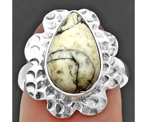 Authentic White Buffalo Turquoise Nevada Ring size-6.5 SDR205758 R-1241, 9x14 mm
