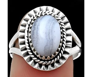 Blue Lace Agate Ring size-8 SDR206024, 8x12 mm
