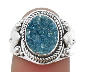 Blue Agate Druzy Ring size-9 SDR206047, 9x12 mm