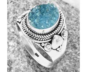 Blue Agate Druzy Ring size-9 SDR206047, 9x12 mm