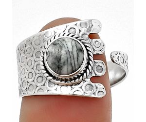 Adjustable - Pinolith Stone Ring size-8.5 SDR206155 R-1381, 7x7 mm