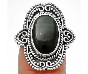 Black Lace Obsidian Ring size-7.5 SDR206220, 9x14 mm