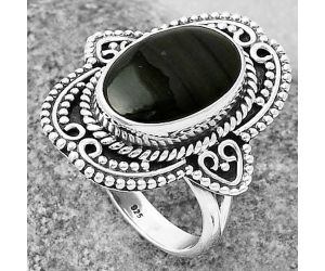 Black Lace Obsidian Ring size-7.5 SDR206220, 9x14 mm