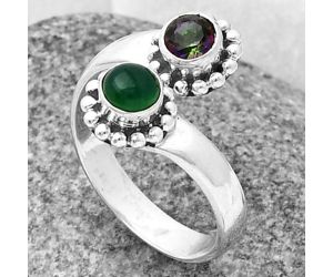 Adjustable - Mystic Topaz and Green Onyx Ring size-9 SDR206392 R-1437, 5x5 mm