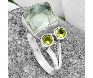 Adjustable - Sky Blue Topaz Rough and Peridot Ring size-9 SDR206929 R-1243, 9x10 mm