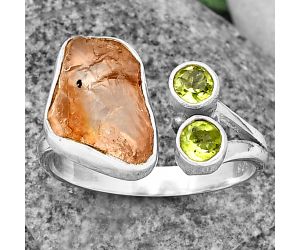 Adjustable - Rose Quartz Rough and Peridot Ring size-9 SDR206933 R-1243, 10x13 mm