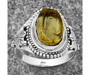 Yellow Scapolite Rough Ring size-8.5 SDR208782 R-1424, 9x13 mm