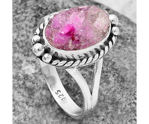 Pink Agate Druzy Ring size-9 SDR208818, 9x13 mm