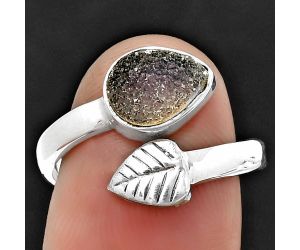 Adjustable - White Agate Druzy Ring size-7.5 SDR208944, 7x9 mm