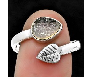 Adjustable - White Agate Druzy Ring size-9 SDR208946, 7x9 mm