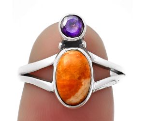 Red Sponge Coral and Amethyst Ring size-7 SDR209518 R-1242, 6x10 mm
