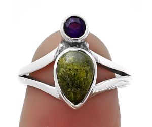Dragon Blood Stone and Amethyst Ring size-7 SDR209527 R-1242, 6x9 mm