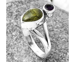 Dragon Blood Stone and Amethyst Ring size-7 SDR209527 R-1242, 6x9 mm