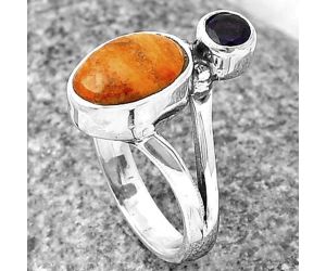 Red Sponge Coral and Amethyst Ring size-5 SDR209535 R-1242, 6x10 mm