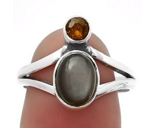 Gray Moonstone and Citrine Ring size-8 SDR209536 R-1242, 7x9 mm