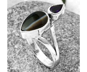 Banded Onyx and Amethyst Ring size-7 SDR209539 R-1242, 7x11 mm