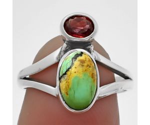 Lucky Charm Tibetan Turquoise and Garnet Ring size-7 SDR209559 R-1242, 6x10 mm