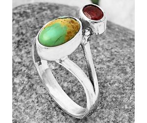 Lucky Charm Tibetan Turquoise and Garnet Ring size-7 SDR209559 R-1242, 6x10 mm