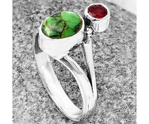 Green Matrix Turquoise and Garnet Ring size-7 SDR209576 R-1242, 6x8 mm