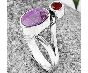 Copper Purple Turquoise and Garnet Ring size-8 SDR209577 R-1242, 7x10 mm
