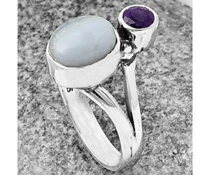 Blue Lace Agate and Amethyst Ring size-5 SDR209584 R-1242, 7x9 mm